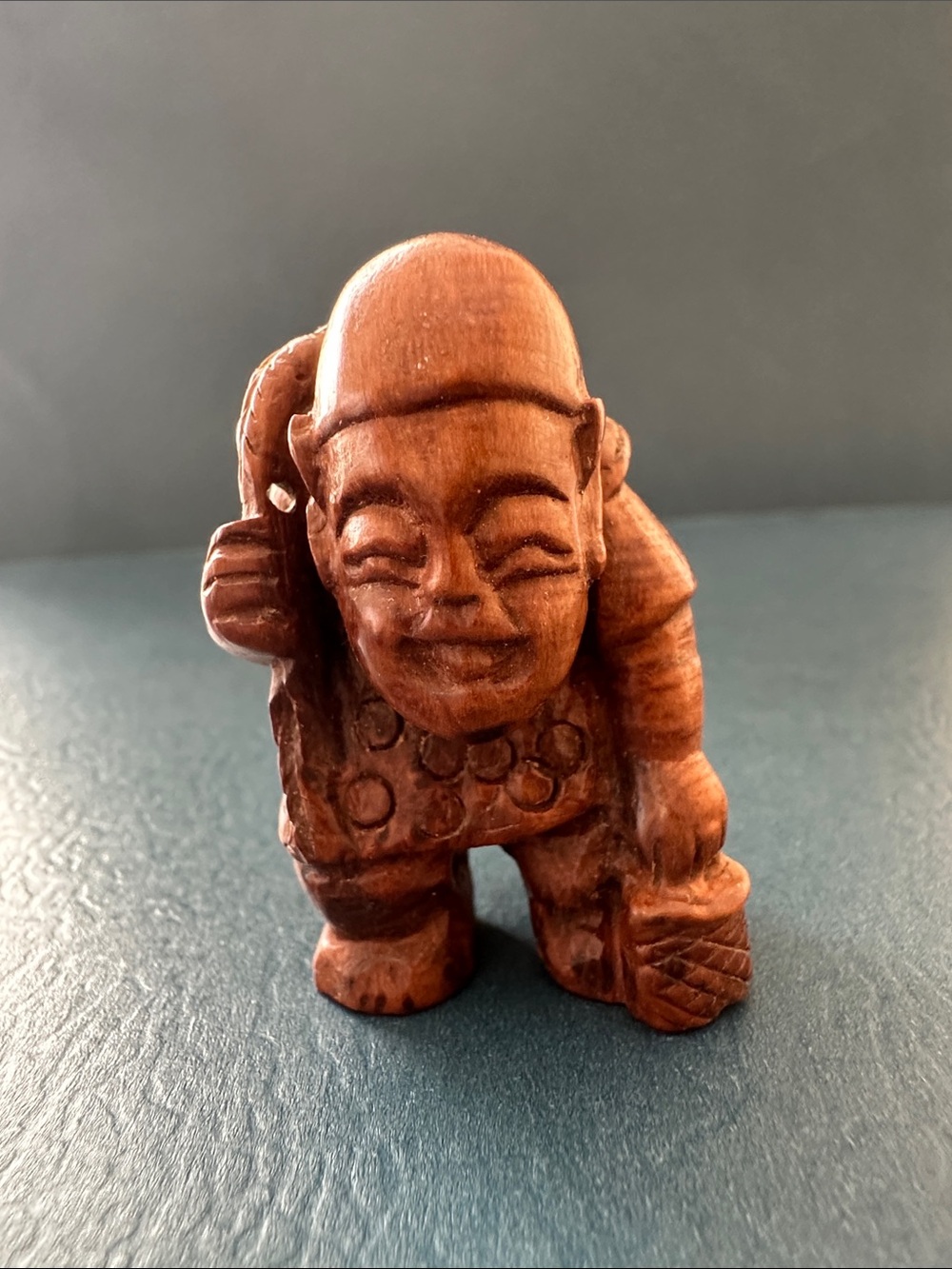 Rare Vintage Hand Carved Fisherman with Fish Figurine